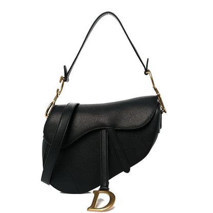 Grained Calfskin Saddle Bag With Strap Black