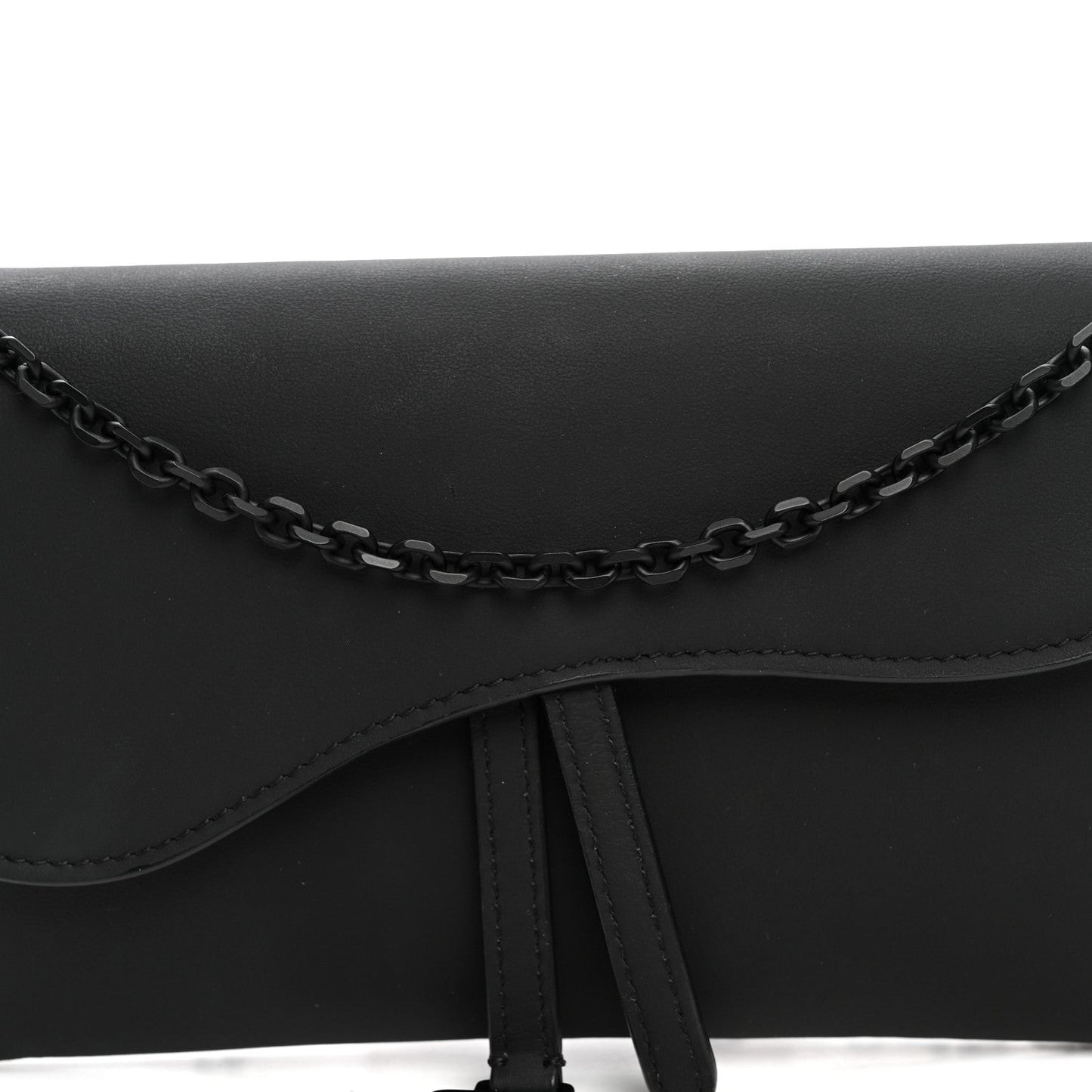 Ultra Matte Calfskin Saddle Chain Wallet Pouch Black