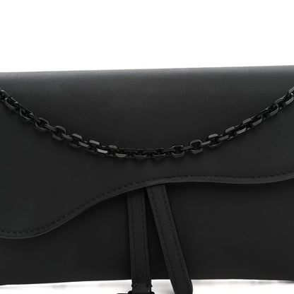 Ultra Matte Calfskin Saddle Chain Wallet Pouch Black