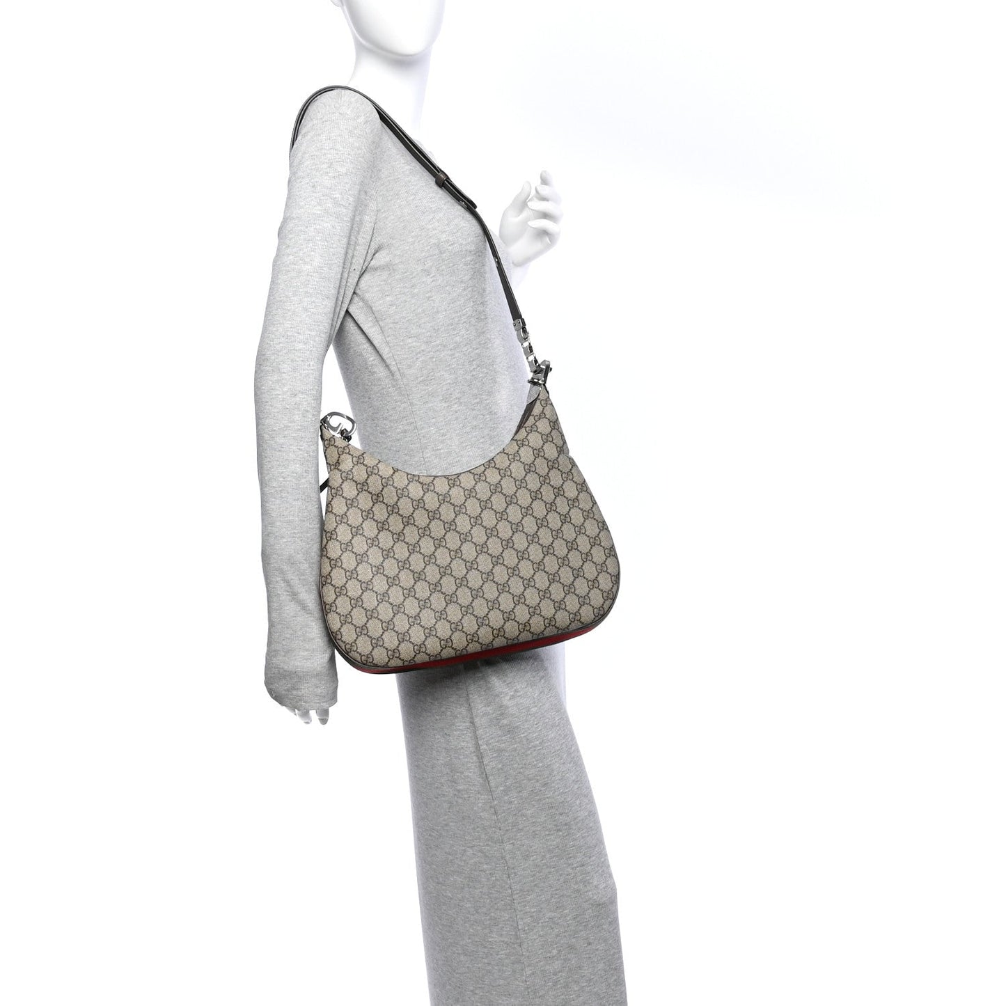GG Supreme Monogram Textured Calfskin Web Large Attache Shoulder Bag Beige Ebony New Acero