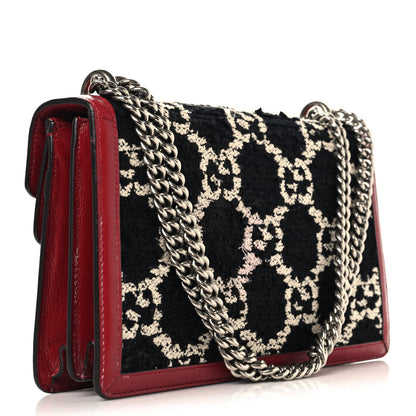 Tweed GG Monogram Small Dionysus Shoulder Bag Black White Romantic Cherry