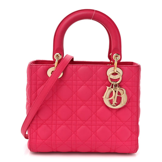 Lambskin Cannage Medium Lady Dior Fuchsia