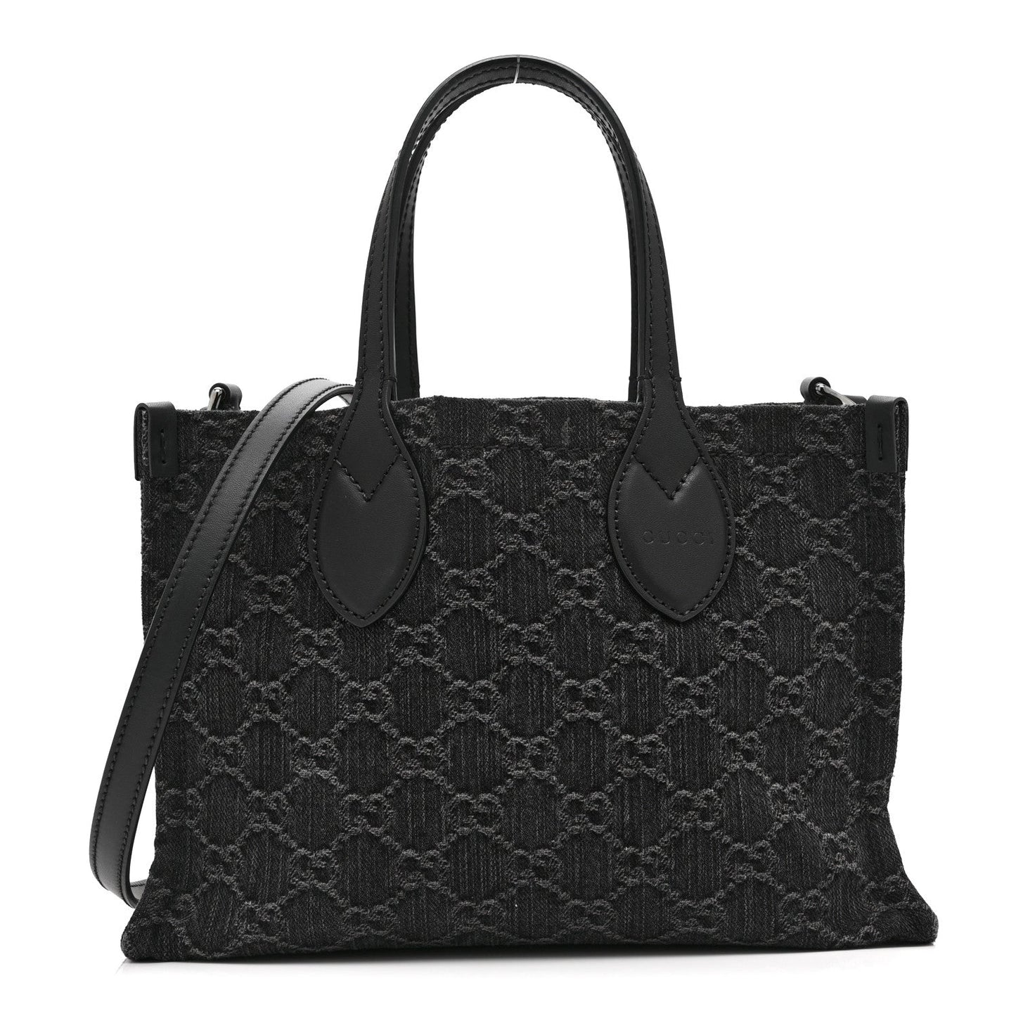 Denim Ophidia GG Monogram Tote Medium Black Grey