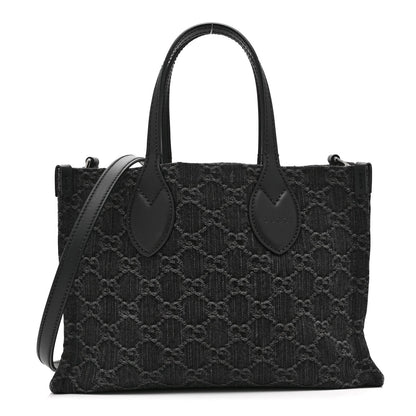 Denim Ophidia GG Monogram Tote Medium Black Grey
