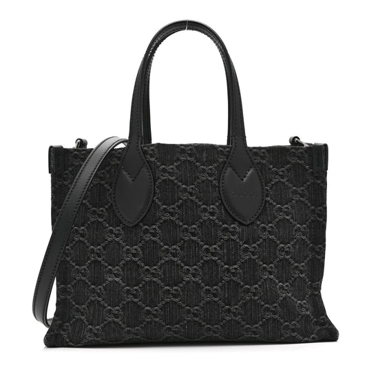 Denim Ophidia GG Monogram Tote Medium Black Grey