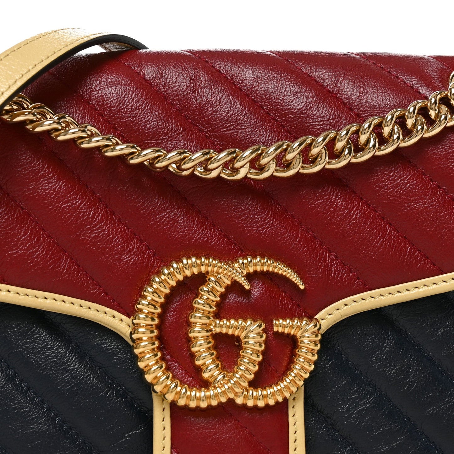 Azalea Calfskin Matelasse Diagonal Small Torchon GG Marmont Shoulder Bag Blue Agata New Cherry Red Butter