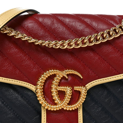 Azalea Calfskin Matelasse Diagonal Small Torchon GG Marmont Shoulder Bag Blue Agata New Cherry Red Butter