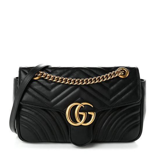 Calfskin Matelasse Small GG Marmont Shoulder Bag Black