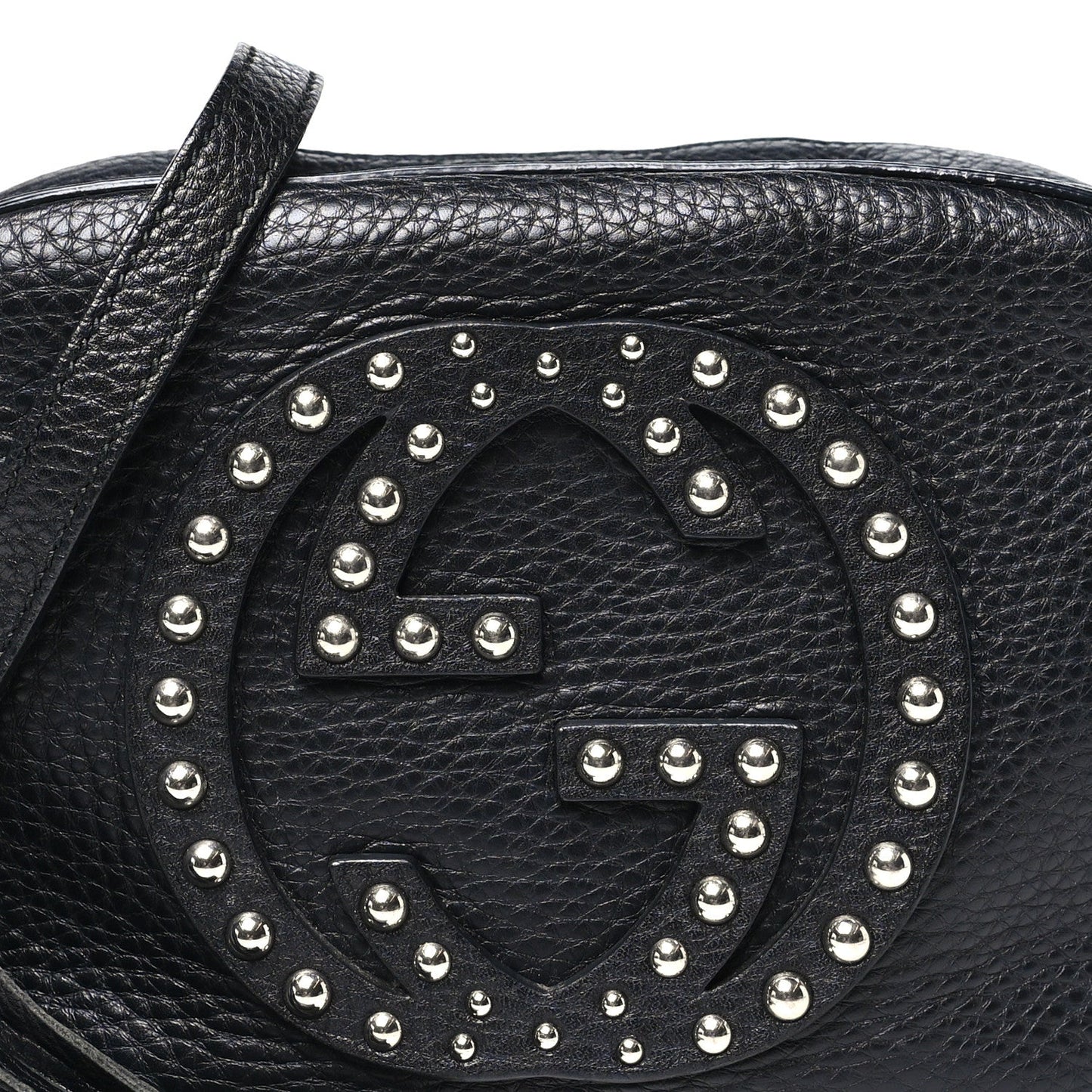 Pebbled Calfskin Studded Small Soho Disco Bag Black