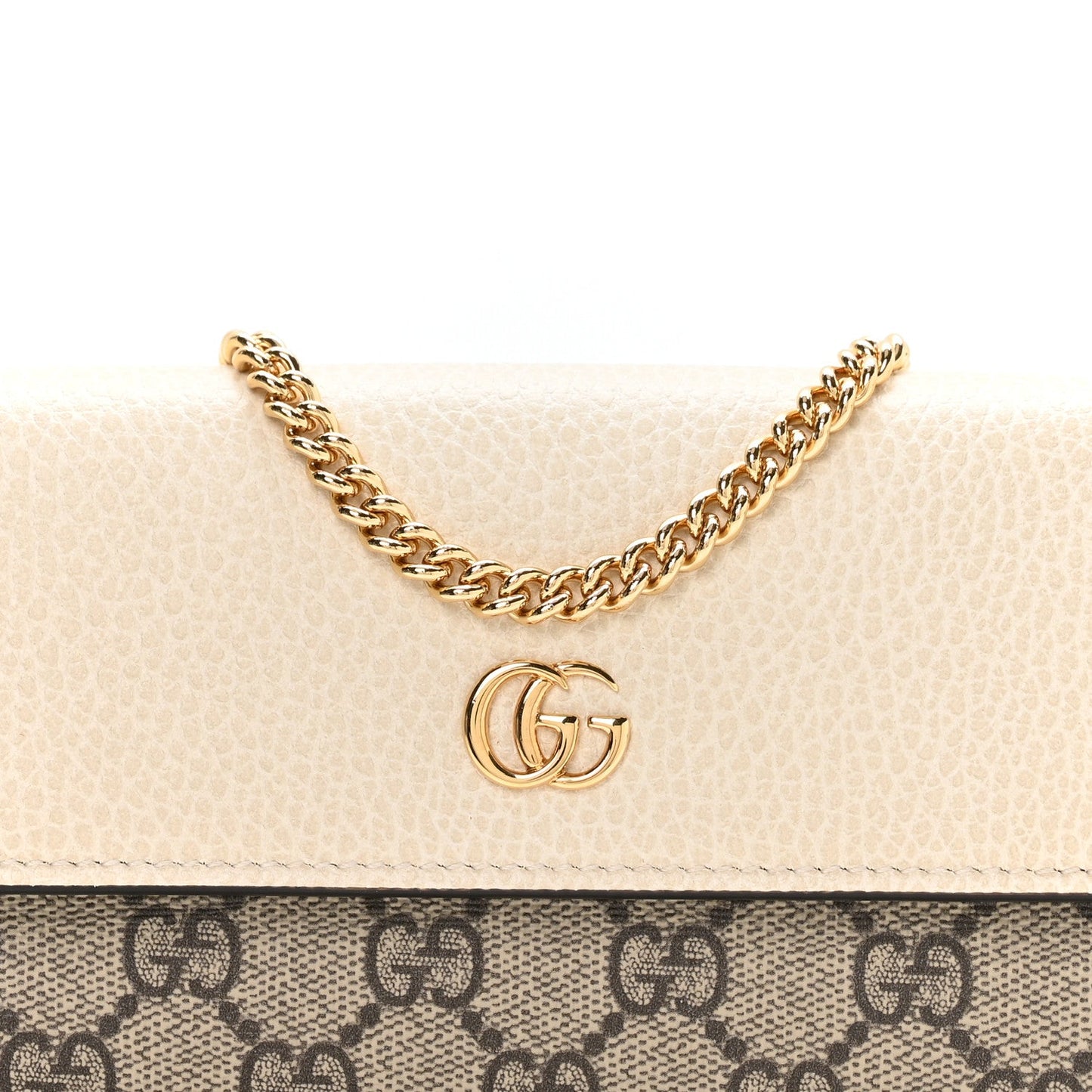 Dollar Calfskin GG Supreme Monogram Petite GG Marmont Wallet Chain Bag Mystic White Beige Ebony Mystic White Beige Ebony