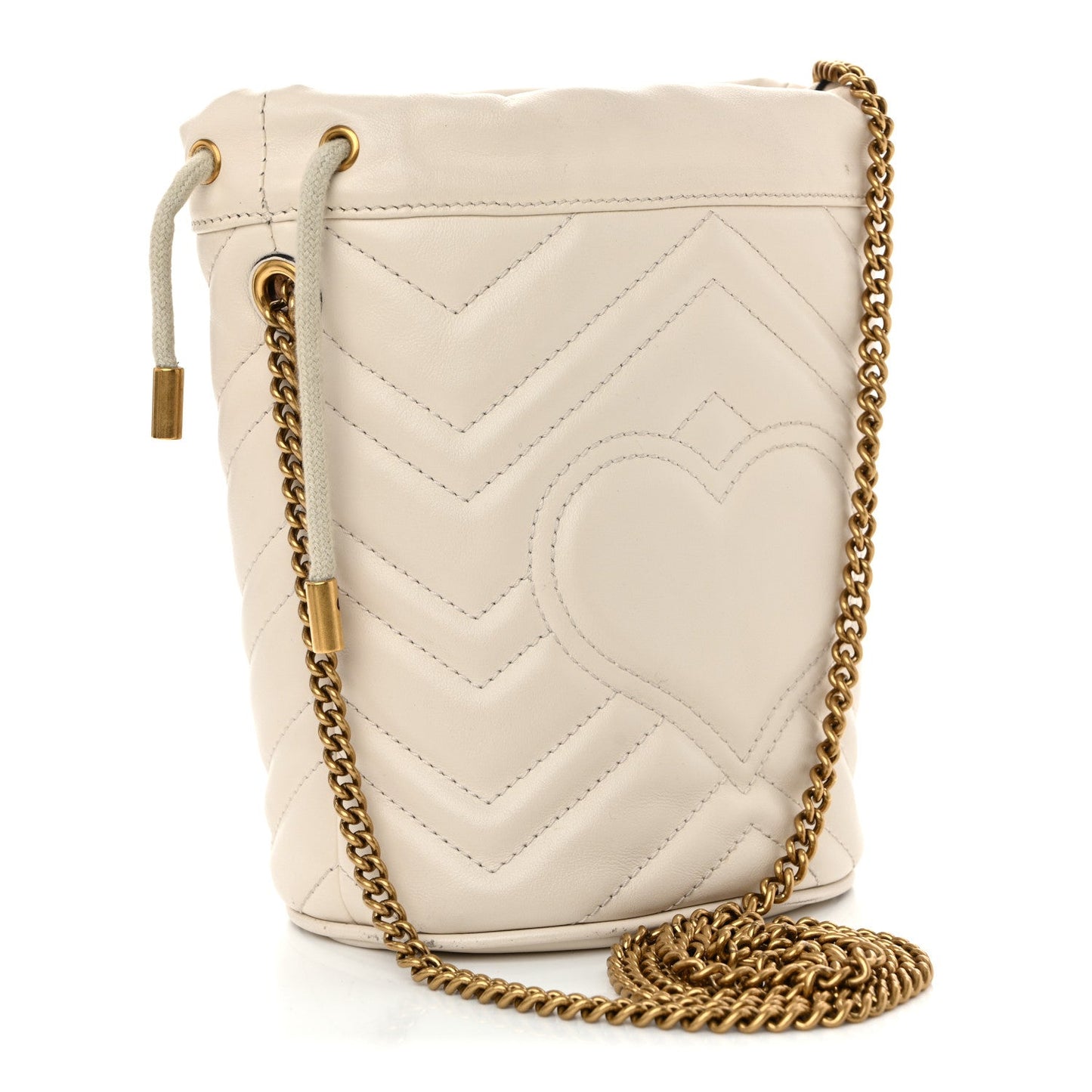 Calfskin Matelasse Mini GG Marmont 2.0 Bucket Bag White