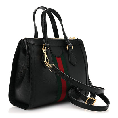 Textured Calfskin Web Small Ophidia Tote Bag Black