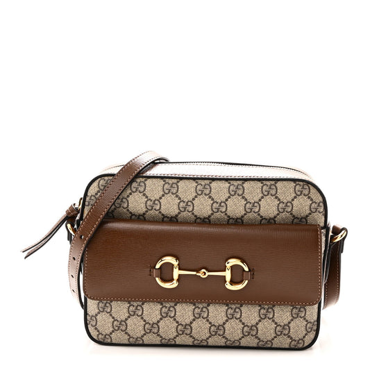 GG Supreme Monogram Small Horsebit 1955 Shoulder Bag Beige Brown Sugar