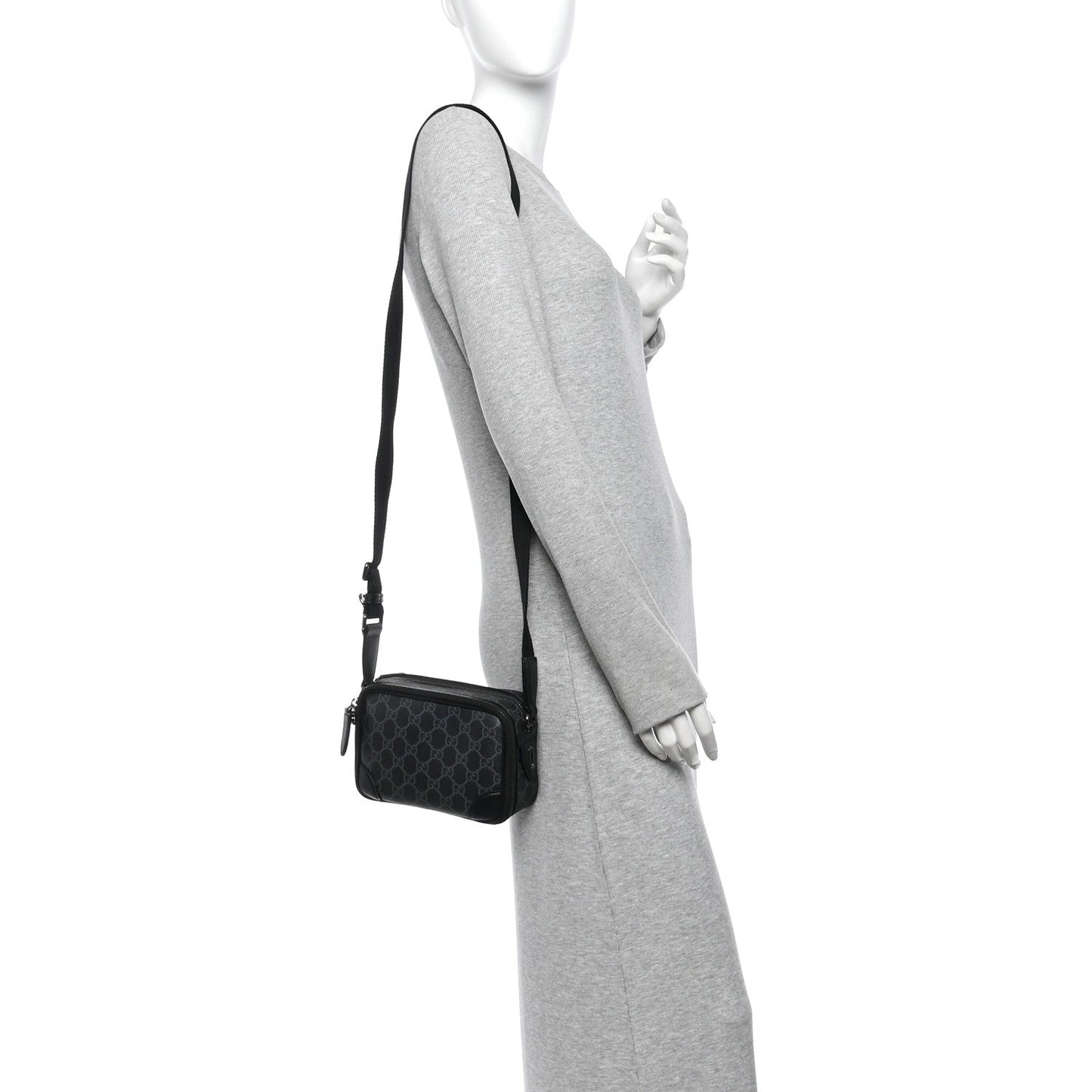 GG Supreme Monogram Textured Calfskin Emblem Mini Crossbody Black