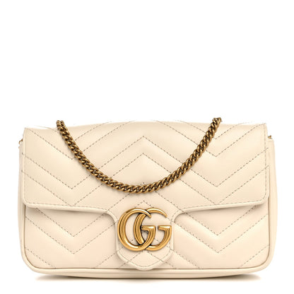 Calfskin Matelasse Mini GG Marmont Shoulder Bag With Card Holder White Black