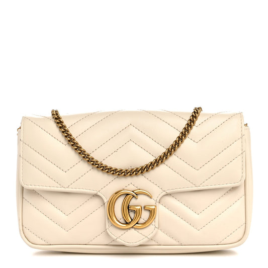 Calfskin Matelasse Mini GG Marmont Shoulder Bag With Card Holder White Black