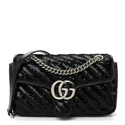 Sequin Matelasse Small GG Marmont Shoulder Bag Black