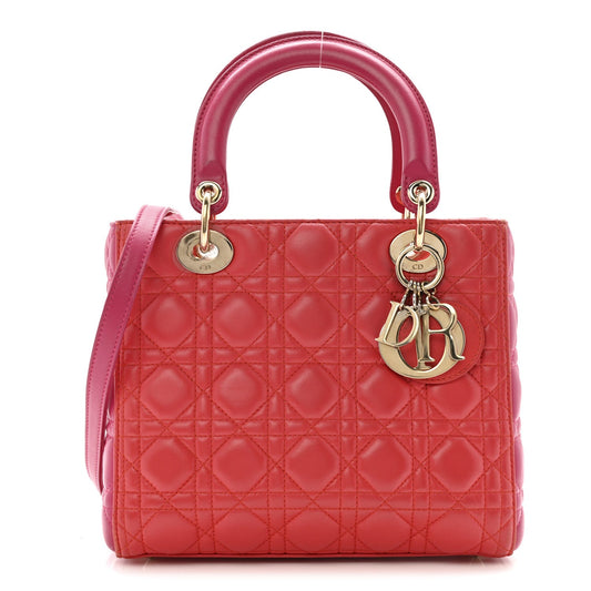 Lambskin Cannage Medium Bi-Color Lady Dior Orange Fuchsia