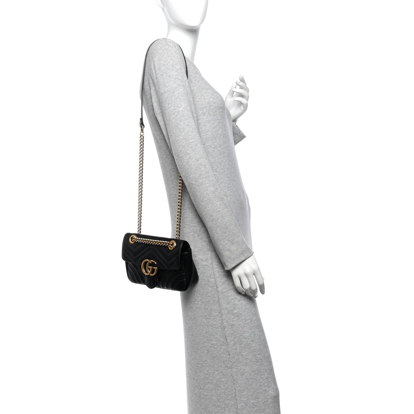 Calfskin Matelasse Mini GG Marmont Shoulder Bag Black