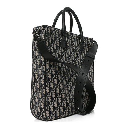 Oblique Saddle Tote Beige Black