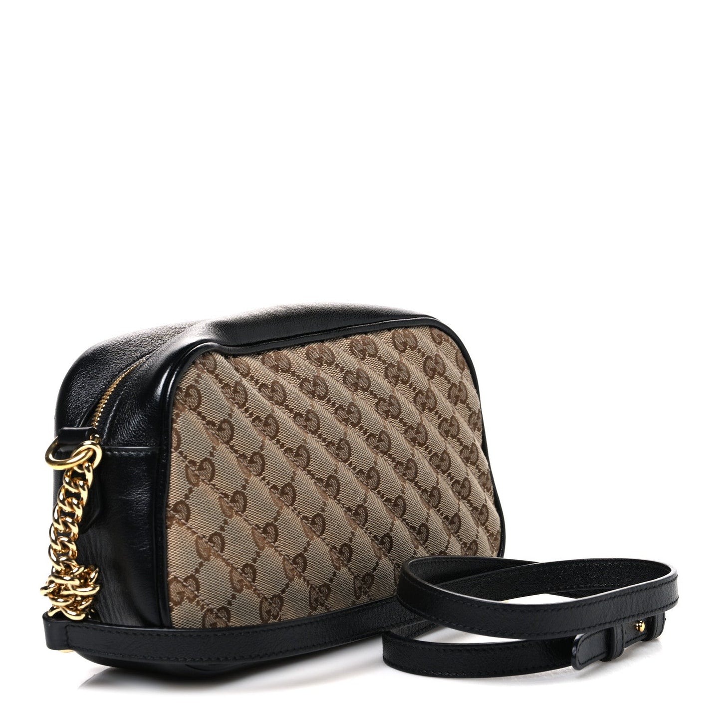 Monogram Matelasse Diagonal Small GG Marmont Chain Shoulder Bag Beige Black