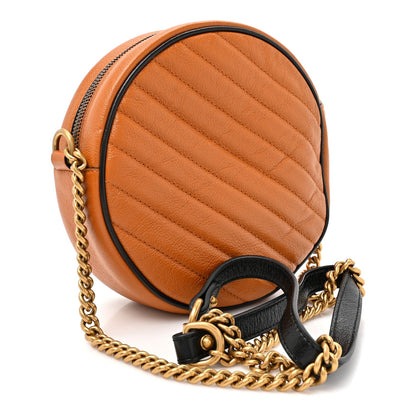 Azalea Calfskin Matelasse Diagonal Mini Torchon GG Marmont Round Shoulder Bag Cognac Black