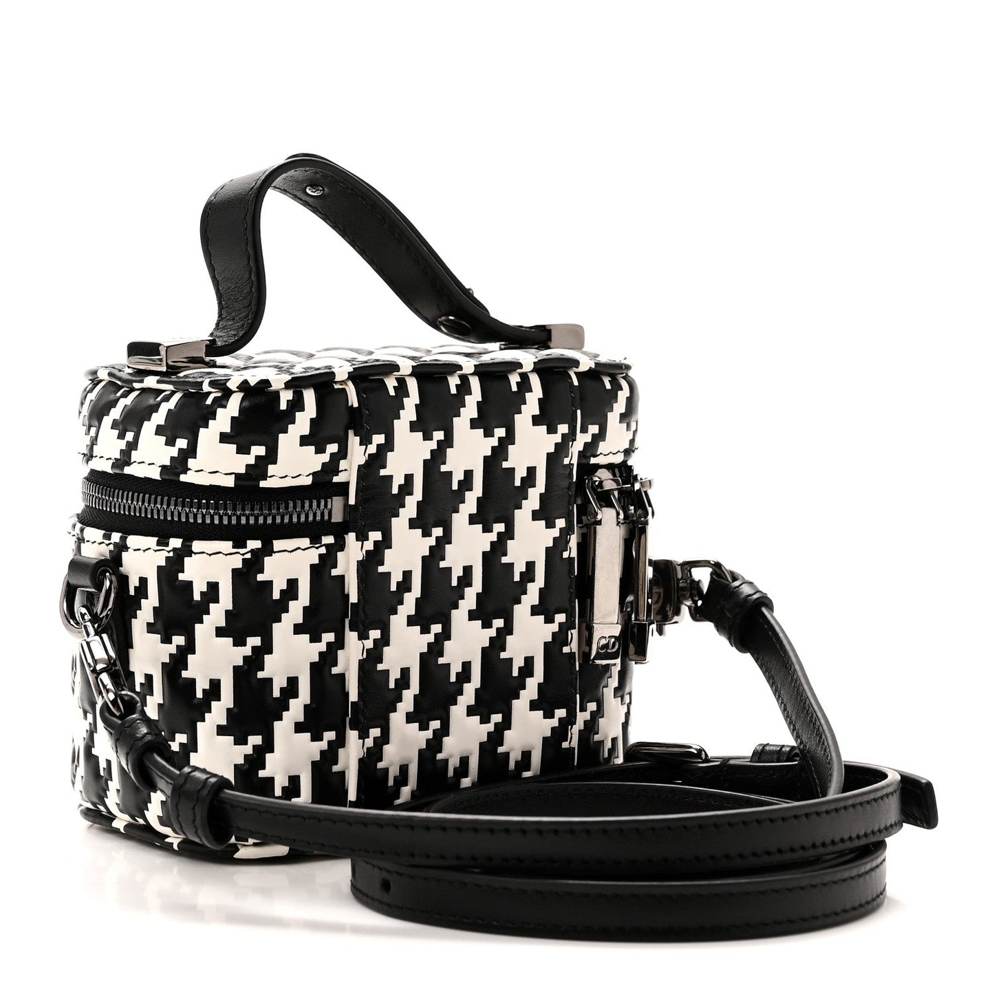 Calfskin Macro Houndstooth Embossed Micro Lady Dior Vanity Case Black White