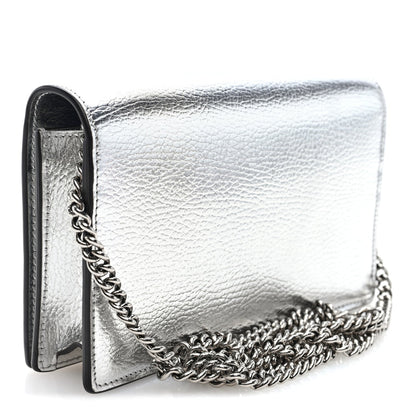 Metallic Dollar Calfskin Mini GG Marmont Chain Wallet Silver