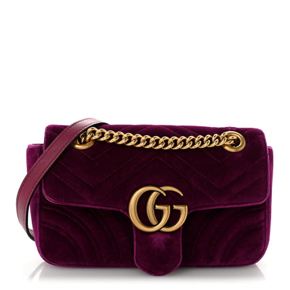 Velvet Matelasse Mini GG Marmont Shoulder Bag Fuchsia Violet Cyclamen