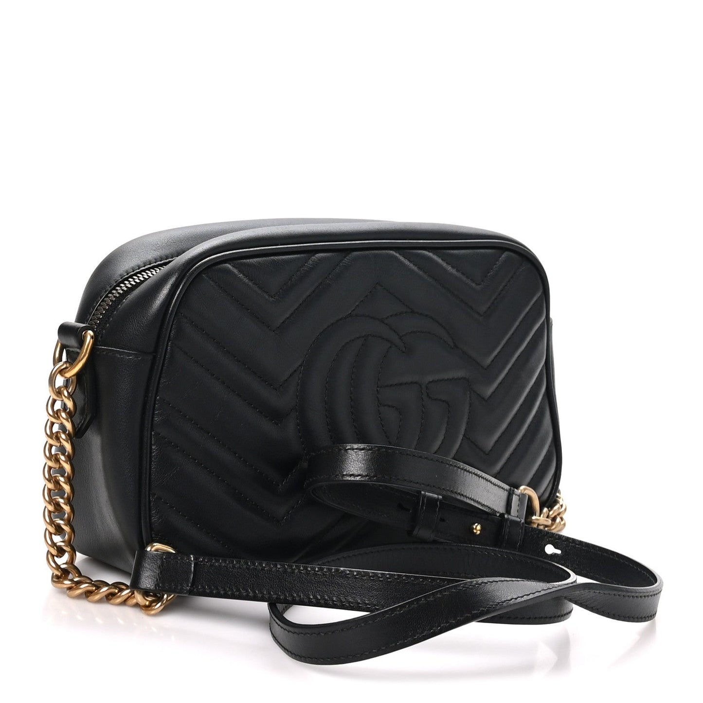 Calfskin Matelasse Small GG Marmont Chain Shoulder Bag Black