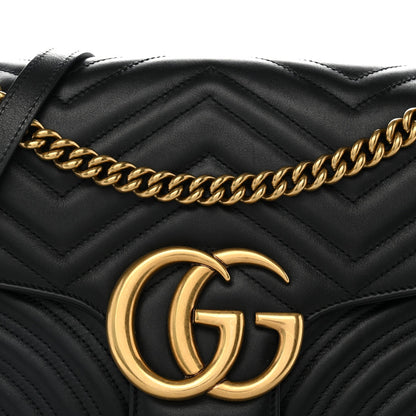 Calfskin Matelasse Medium GG Marmont Shoulder Bag Black
