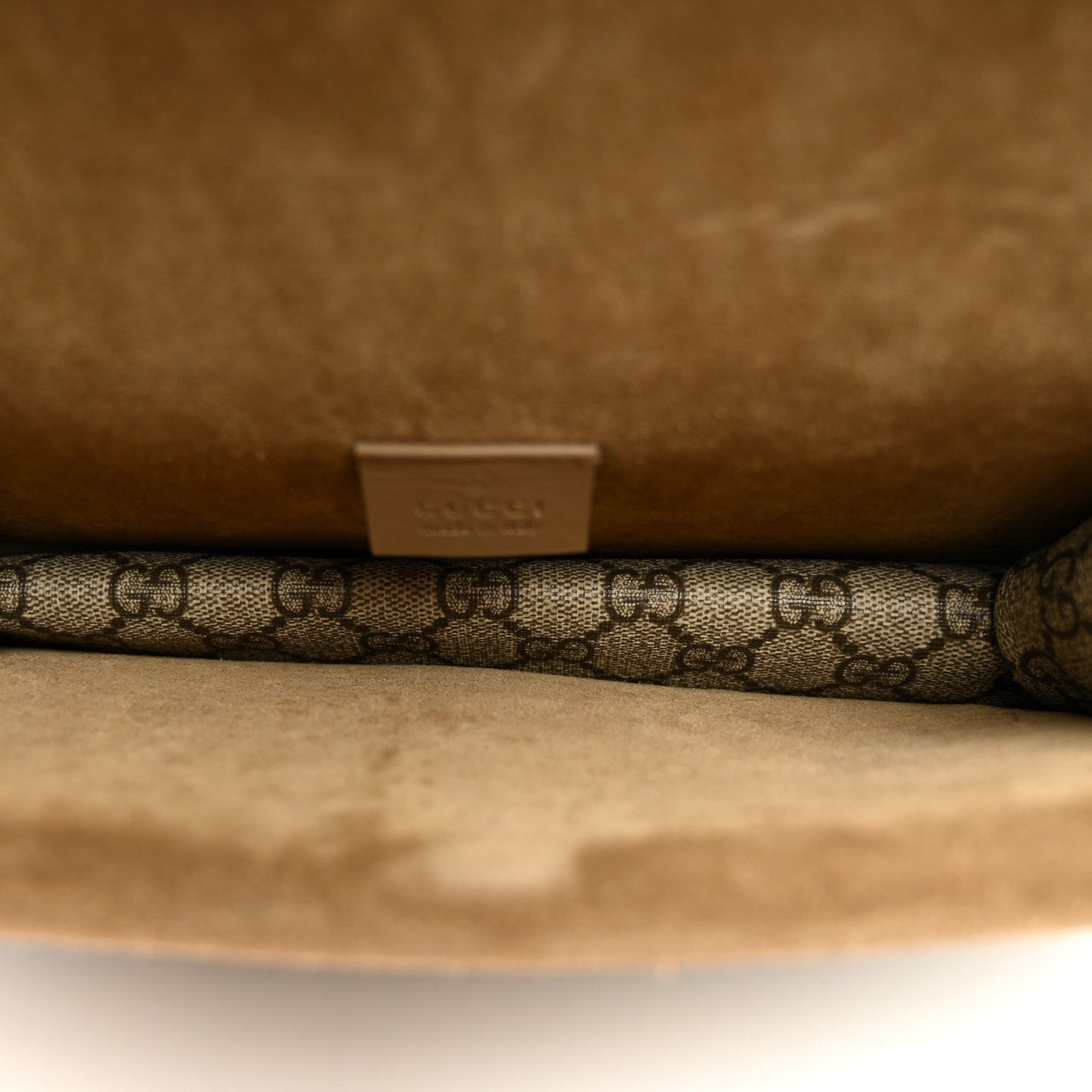 GG Supreme Monogram Suede Crystal Small Dionysus Shoulder Bag Beige Ebony Taupe