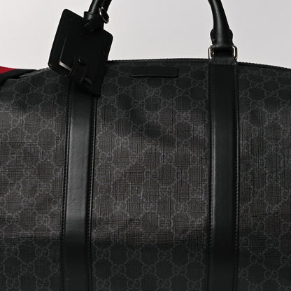 Soft GG Supreme Monogram Appia Calfskin Web Large Carry On Duffle Bag Black Grey