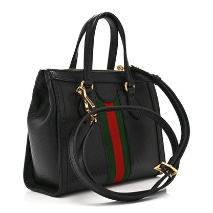 Textured Calfskin Web Small Ophidia Tote Bag Black