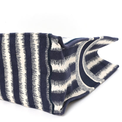 Canvas Embroidered Large Striped Book Tote Navy