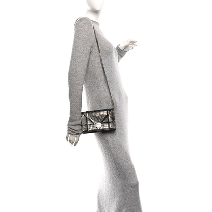 Metallic Patent Micro-Cannage Diorama Wallet on Chain Pouch Onyx Black