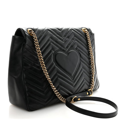 Calfskin Matelasse Large GG Marmont Shoulder Bag Black