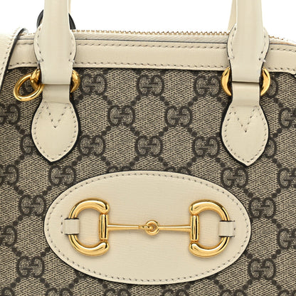 GG Supreme Monogram Azalea Calfskin Mini Horsebit 1955 Top Handle Bag Beige Ebony Mystic White