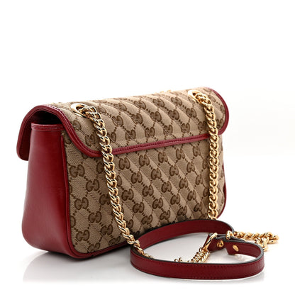 Monogram Azalea Calfskin Matelasse Diagonal Small GG Marmont Shoulder Bag Beige Ebony New Cherry Red