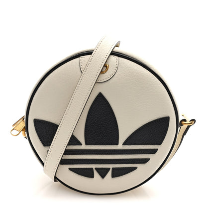 X ADIDAS Textured Dollar Calfskin Web Trefoil Logo Small Ophidia Round Shoulder Bag Off White Black