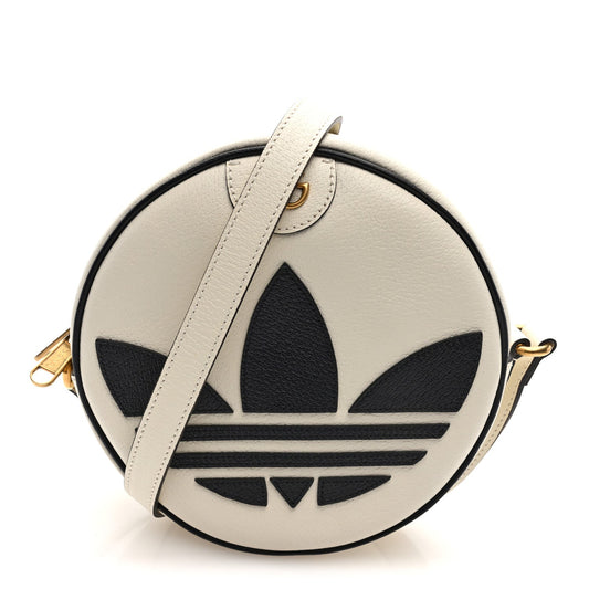 X ADIDAS Textured Dollar Calfskin Web Trefoil Logo Small Ophidia Round Shoulder Bag Off White Black
