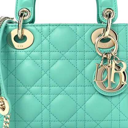Lambskin Cannage Mini Lady Dior Cobalt Green