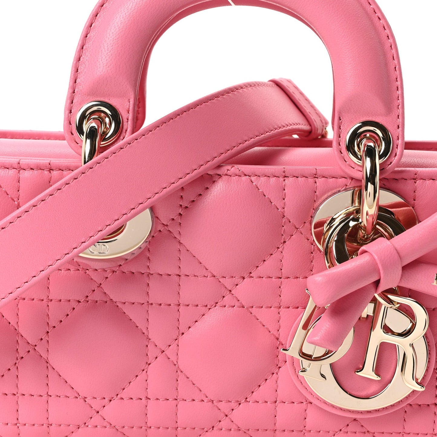 Lambskin Cannage Mini Lady D-Joy Fraise
