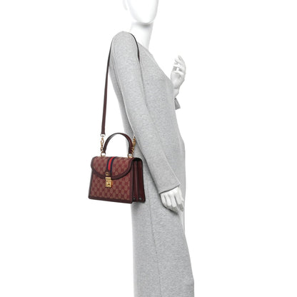 GG Supreme Monogram Textured Dollar Calfskin Web Small Ophidia Padlock Top Handle Bag Bordeaux