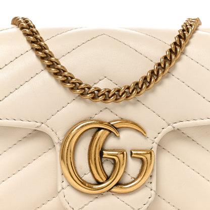 Calfskin Matelasse Super Mini GG Marmont Shoulder Bag White