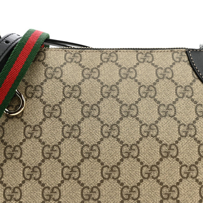 GG Supreme Monogram Textured Calfskin Small Emblem Shoulder Bag Beige Black