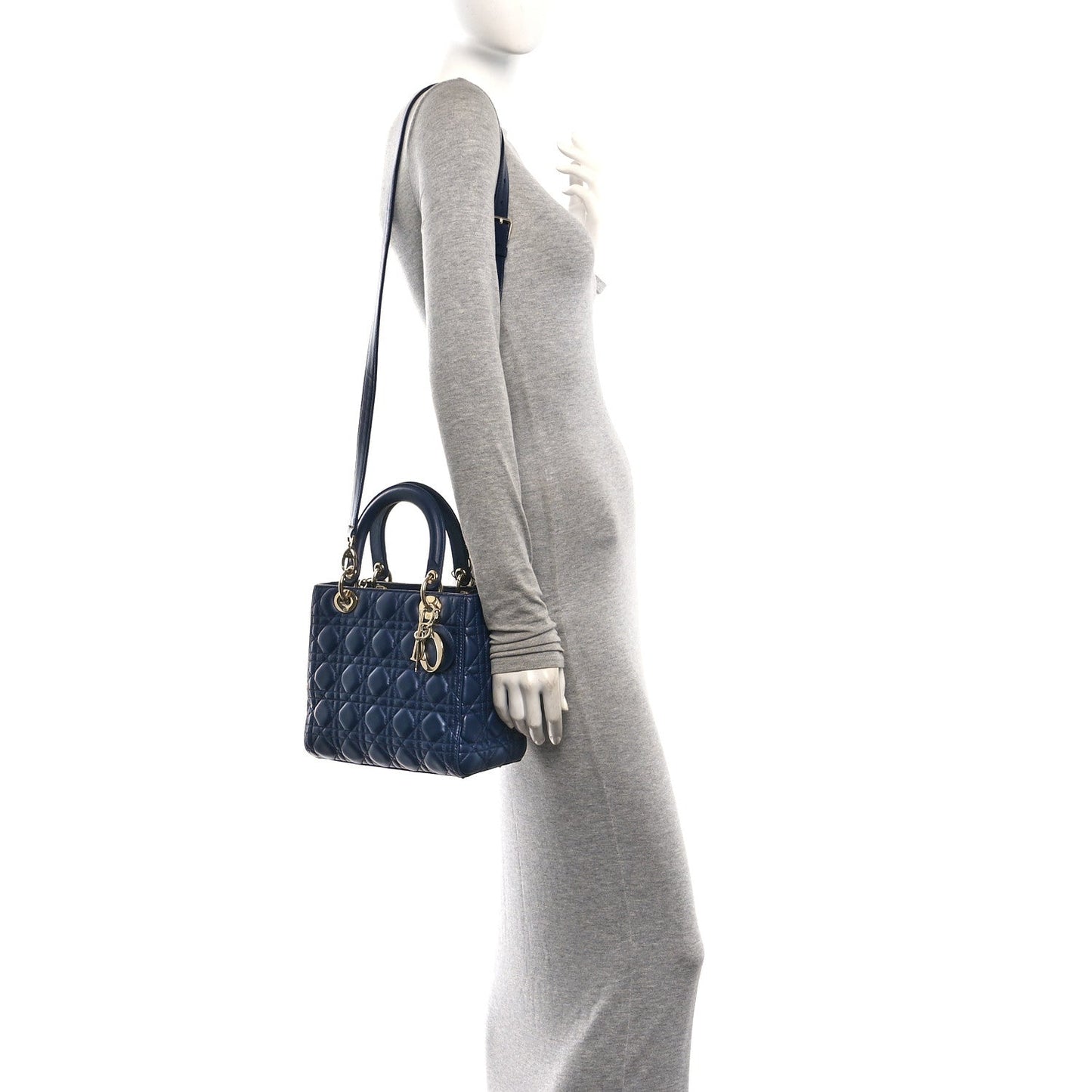 Lambskin Cannage Medium Lady Dior Navy Blue