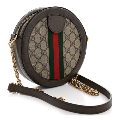 GG Supreme Monogram Web Mini Ophidia Round Shoulder Bag Brown