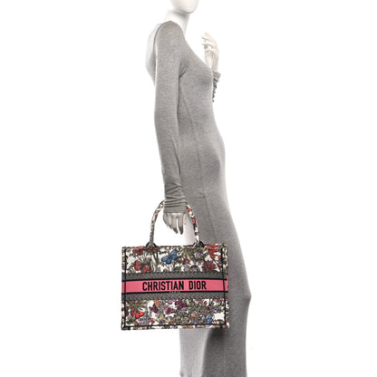 Canvas Embroidered Medium Mexico Millefiori Book Tote White Multicolor
