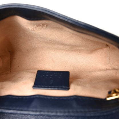 Vintage Effect Calfskin Matelasse Diagonal Super Mini Torchon GG Marmont Shoulder Bag Mystic White Blue Agata